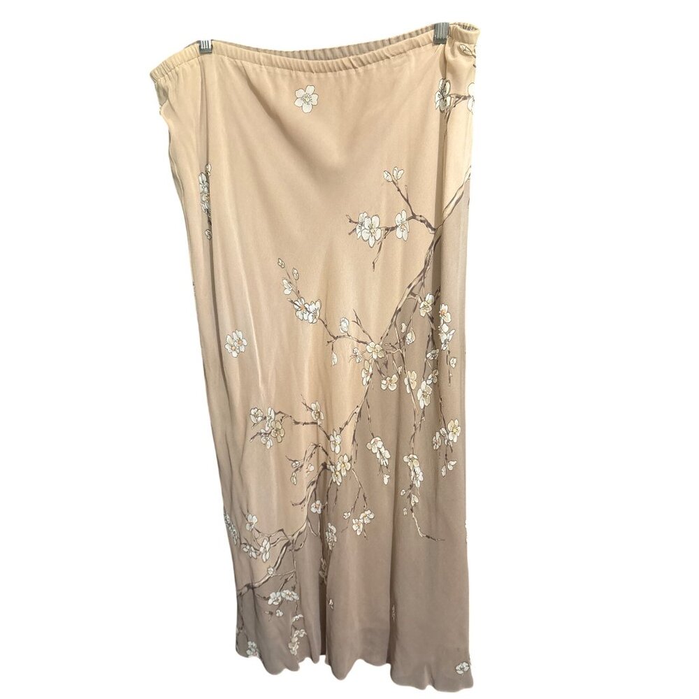 Adrianna Papell Floral Silk Maxi Skirt Size‎ 14 Beige Y2K Fairycore
